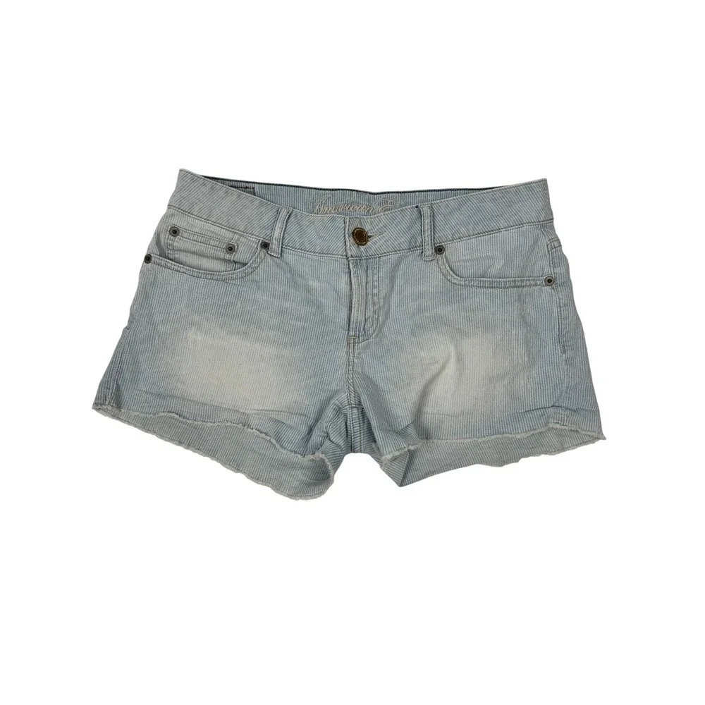 Y2K‎ American Eagle Low Rise Pinstripe Denim Shorts Womens Size 6 Blue